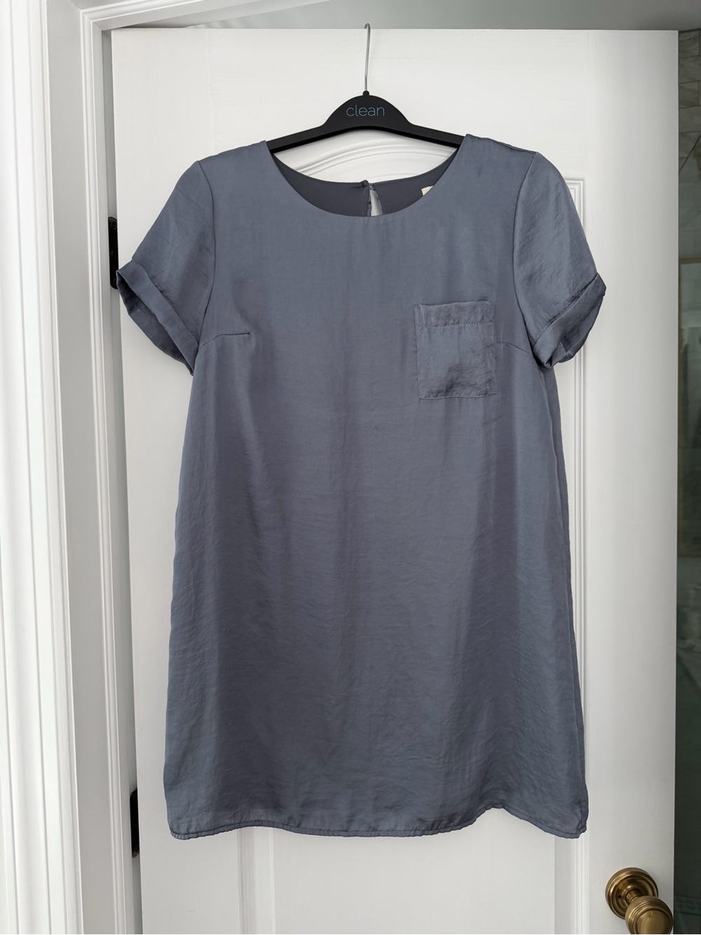 Mi.a.mi Gray Shift Dress Medium Made USA Cuffed Sleeve Pocket Minimalist - Picture 2 of 5